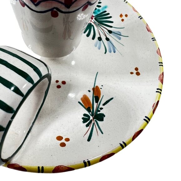 Italian Hand Painted Candle Stick Holder Pottery Ceramic Floral Signed White - Picture 6 of 9